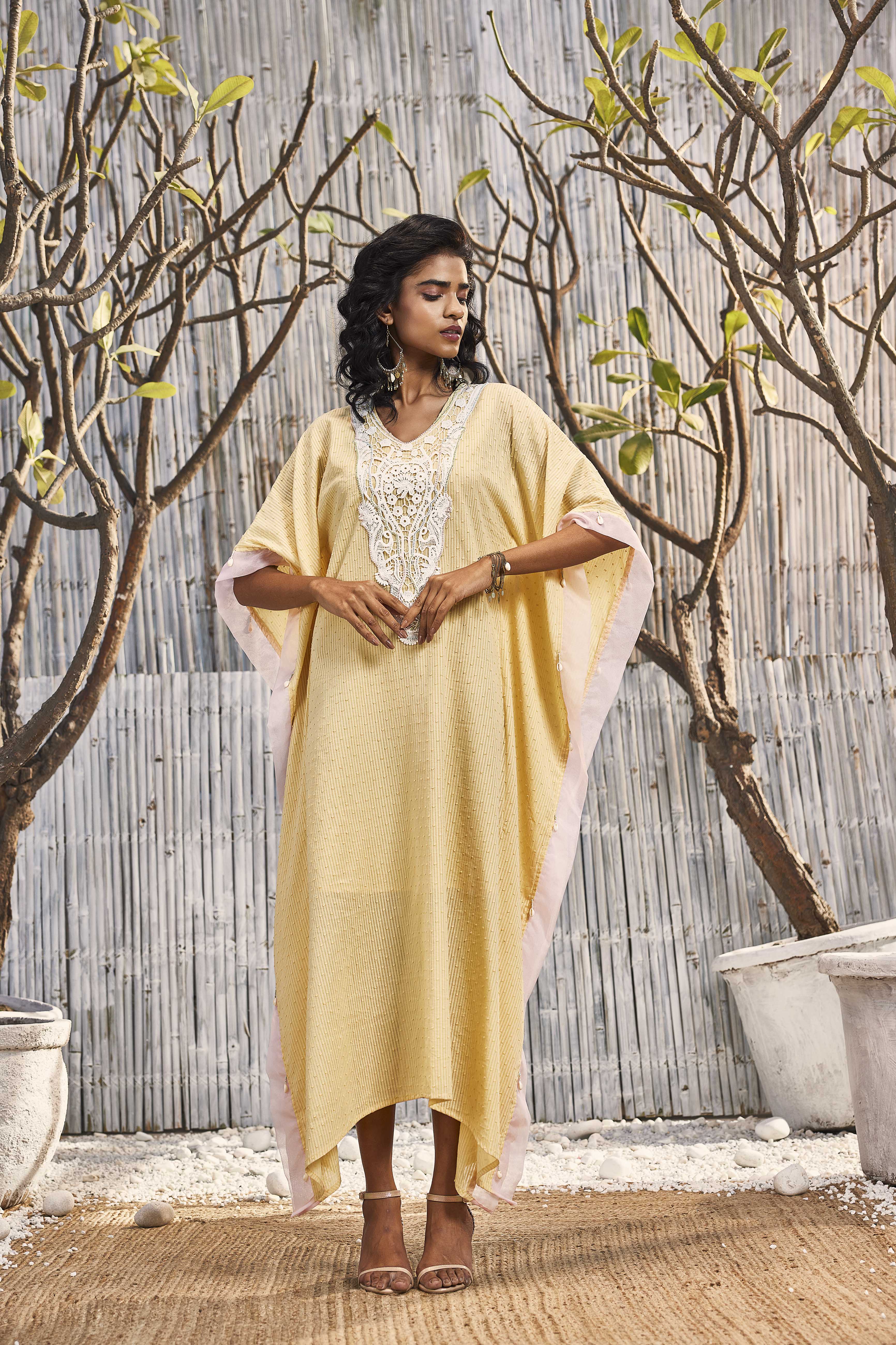WATER LILY HAND BLOCK COTTON KAFTAN DRESS – Pomcha Jaipur