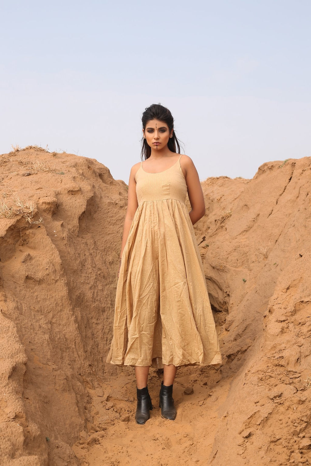 Brown Checkered Short Jacket With Spaghetti Dress - Set Of Two at Kamakhyaa by Keva. This item is Brown, Checks, Co-ord Sets, Cotton, Cotton Lurex, Desert Rose, Dress Sets, fall, For Mother, For Mother W, Jackets, Midi Dresses, Natural, Relaxed Fit, Resort Wear, Womenswear