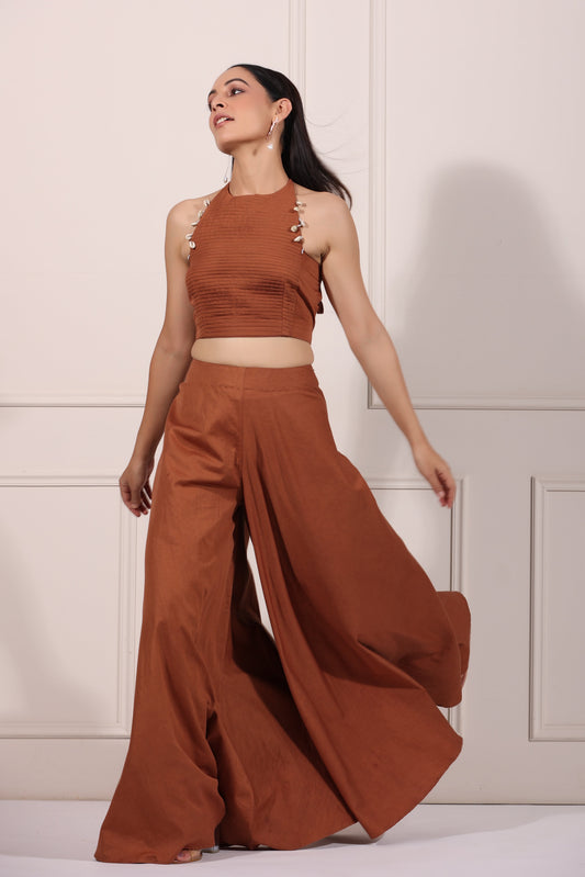 Brown Co-ord Set at Kamakhyaa by MOH-The Eternal Dhaga. This item is 100% pure cotton, Brown, Cotton, Festive Wear, Moh-The eternal Dhaga, Natural, Party Wear Co-ords, Regular Fit, Solids, Womenswear