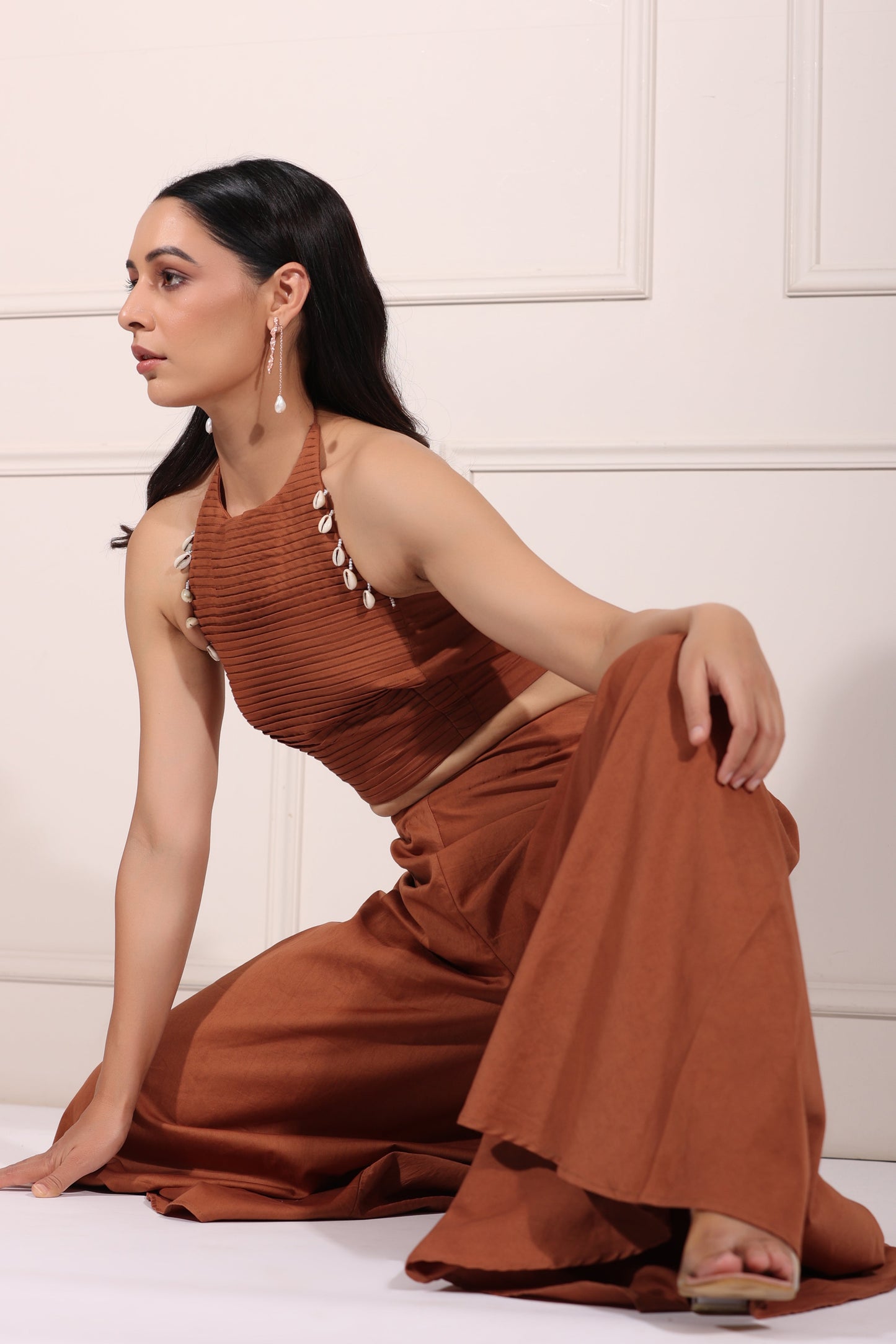 Brown Co-ord Set at Kamakhyaa by MOH-The Eternal Dhaga. This item is 100% pure cotton, Brown, Cotton, Festive Wear, Moh-The eternal Dhaga, Natural, Party Wear Co-ords, Regular Fit, Solids, Womenswear