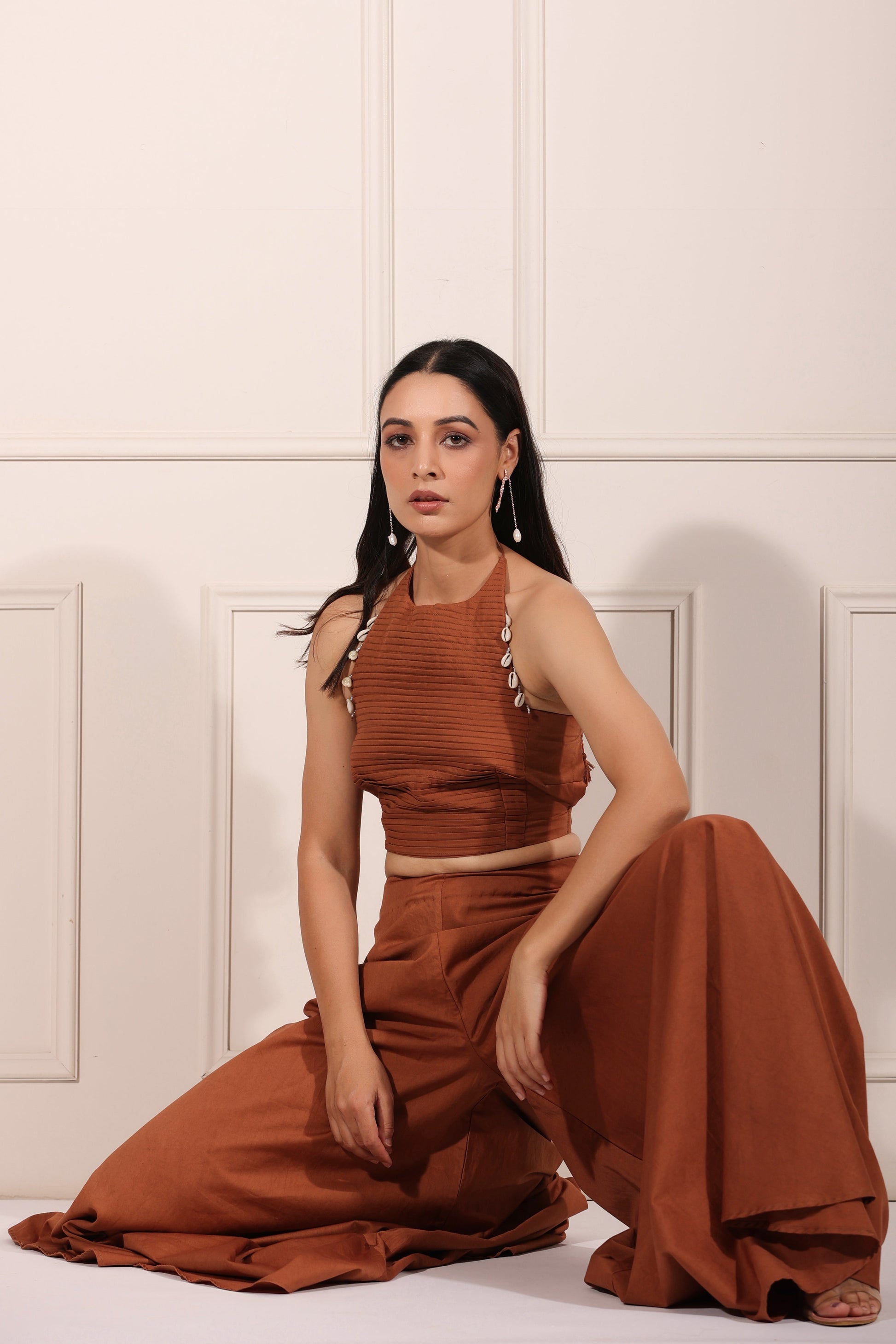 Brown Co-ord Set at Kamakhyaa by MOH-The Eternal Dhaga. This item is 100% pure cotton, Brown, Cotton, Festive Wear, Moh-The eternal Dhaga, Natural, Party Wear Co-ords, Regular Fit, Solids, Womenswear