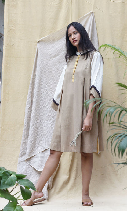 Brown Collar Midi Dress at Kamakhyaa by Chambray & Co.. This item is Brown, Casual Wear, Hand Spun Cotton, Midi Dresses, Natural, Regular Fit, Render, Shirt Dresses, Solids, Womenswear