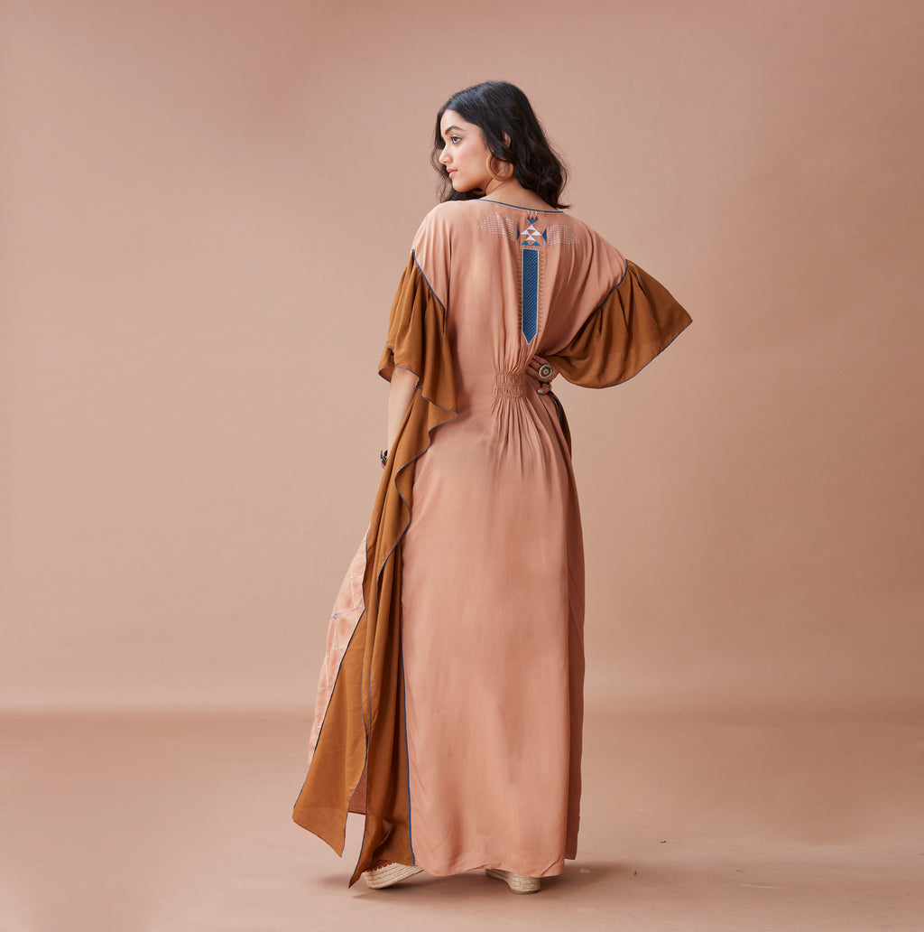 Brown Cotton Kaftan at Kamakhyaa by Dan Ba. This item is Brown, Cotton, fall, July Sale, July Sale 2023, Kaftans, Maxi Dresses, Natural, Relaxed Fit, Resort Wear, Solids, Womenswear