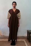Brown Cotton Dress at Kamakhyaa by Deeta Clothing. This item is Brown, Casual Wear, Handwoven Cotton, Kaftan Dresses, Kaftans, Maxi Dresses, Natural with azo dyes, Relaxed Fit, Shibui AW22, Solids, Womenswear
