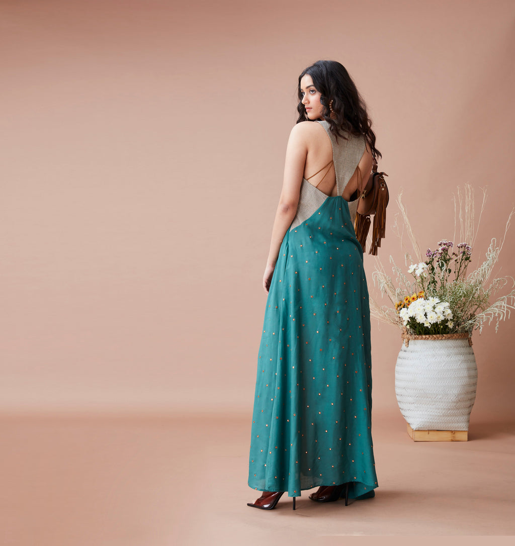Brown Cotton Maxi Dress at Kamakhyaa by Dan Ba. This item is Brown, Cotton, fall, Green, July Sale, July Sale 2023, Maxi Dresses, Natural, Relaxed Fit, Resort Wear, Sleeveless Dresses, Solids, Womenswear