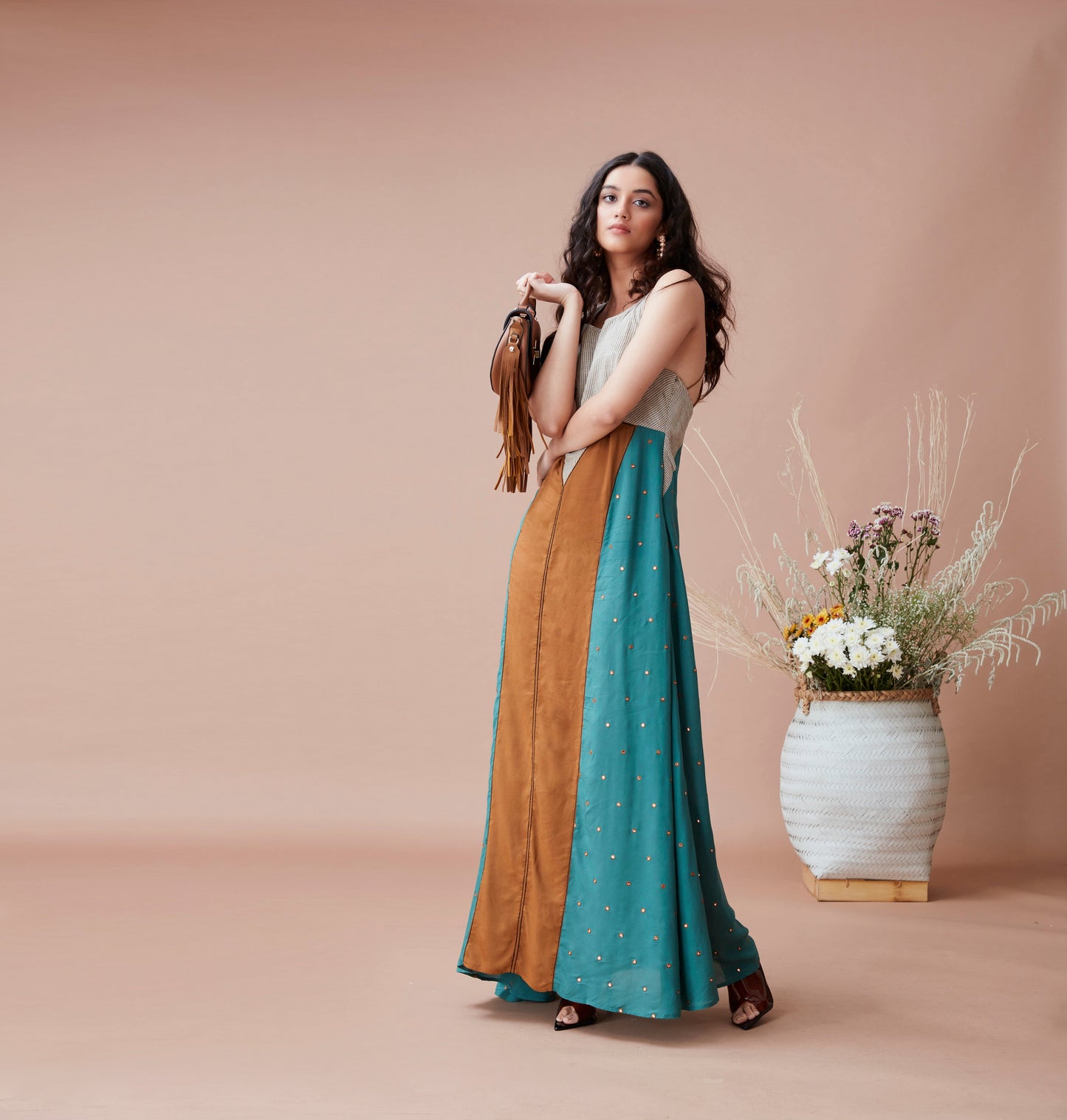 Brown Cotton Maxi Dress at Kamakhyaa by Dan Ba. This item is Brown, Cotton, fall, Green, July Sale, July Sale 2023, Maxi Dresses, Natural, Relaxed Fit, Resort Wear, Sleeveless Dresses, Solids, Womenswear