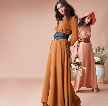 Brown Cotton Maxi Dress at Kamakhyaa by Dan Ba. This item is Brown, Cotton, fall, July Sale, July Sale 2023, Maxi Dresses, Natural, Relaxed Fit, Resort Wear, Solids, Womenswear