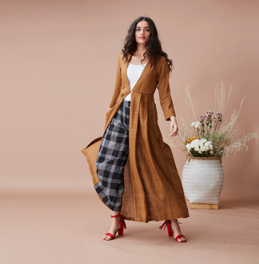 Brown Cotton Shrug at Kamakhyaa by Dan Ba. This item is Brown, Cotton, fall, July Sale, July Sale 2023, Natural, Relaxed Fit, Resort Wear, Shrugs, Solids, Womenswear