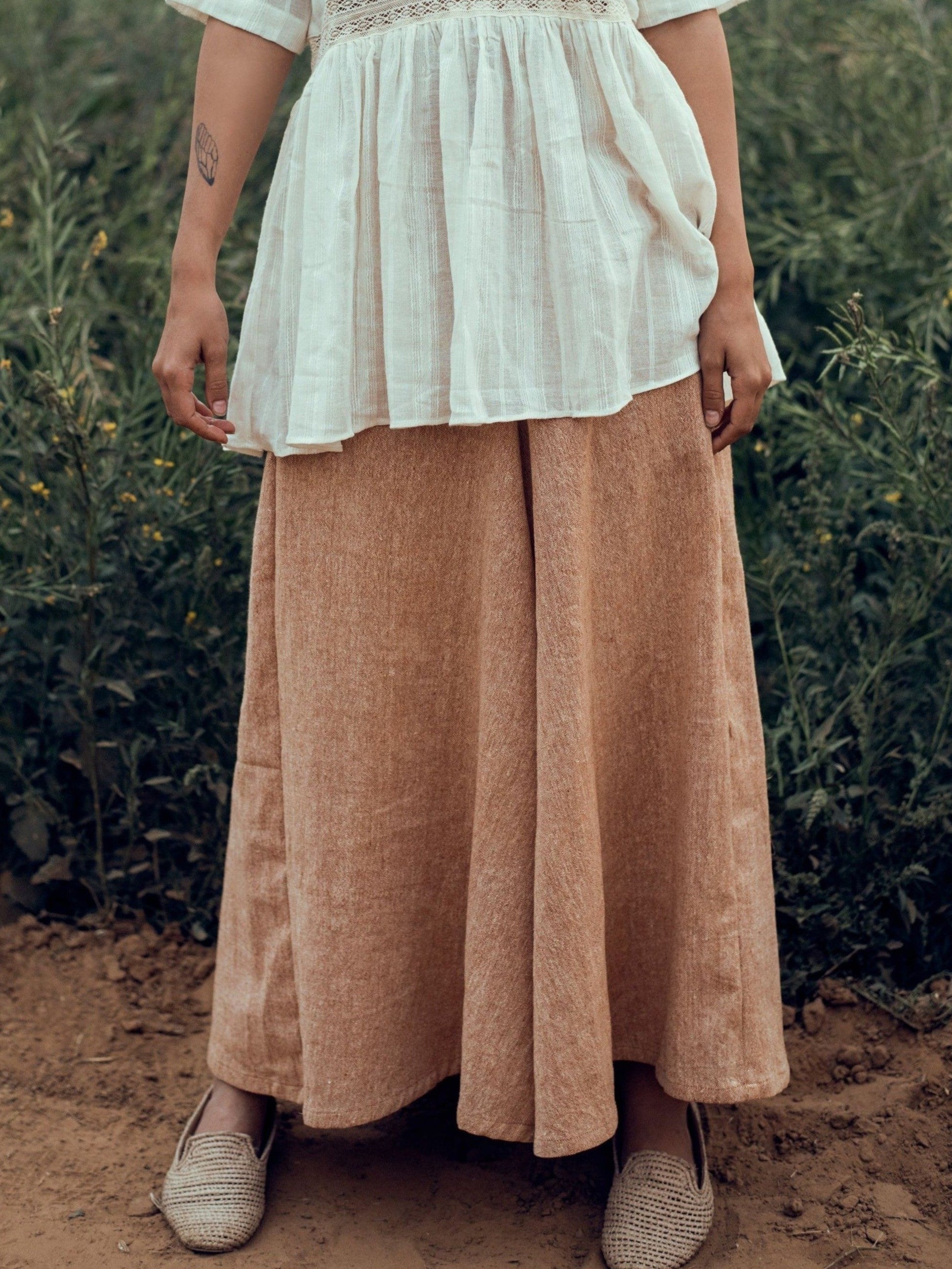 Brown Culottes at Kamakhyaa by The Loom Art. This item is Brown, Culottes, fall, July Sale, July Sale 2023, Natural, Organic, Party Wear, Permanent Vacation, Regular Fit, Solids, Womenswear