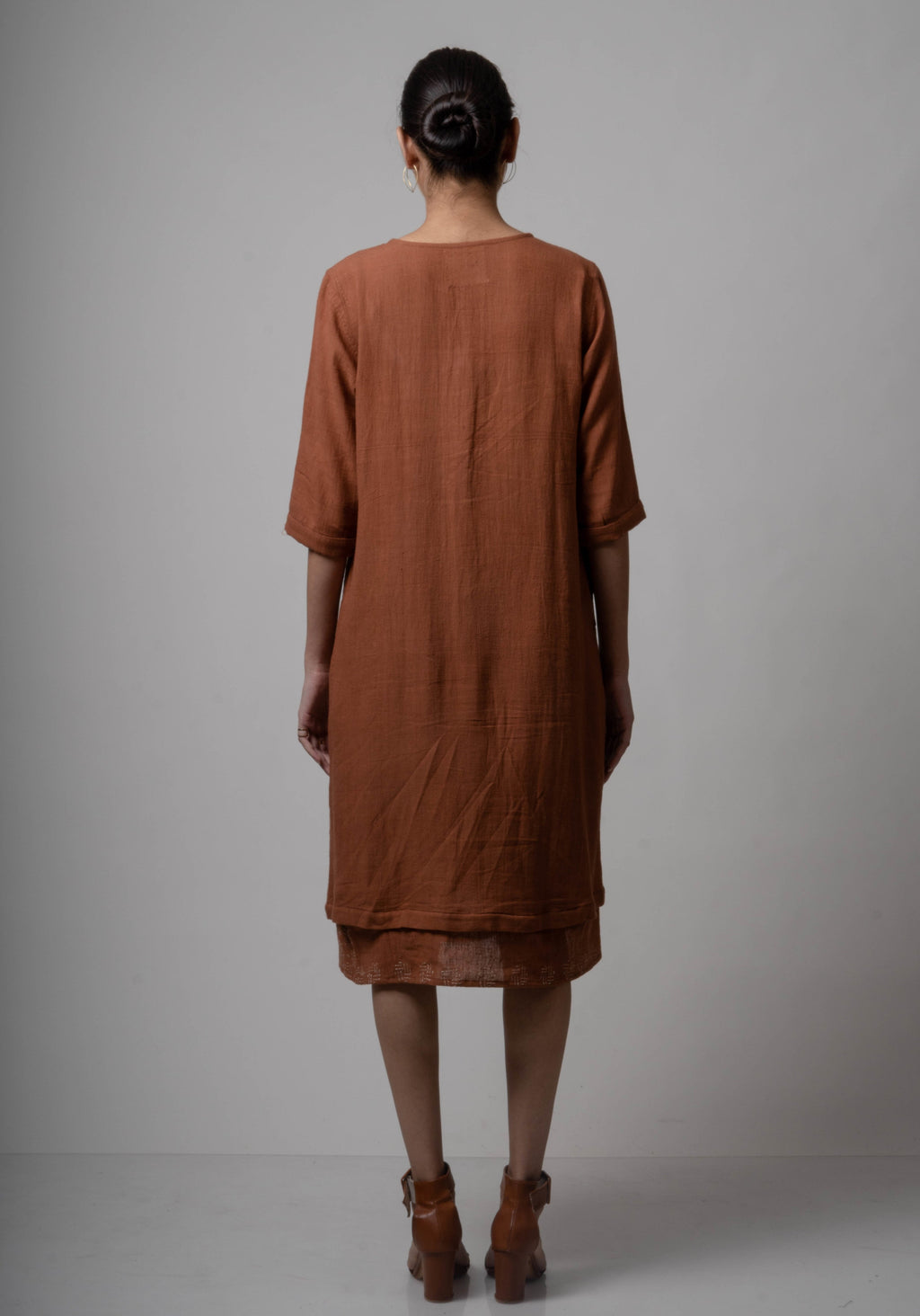 Brown Embroidered Cotton Kurta at Kamakhyaa by Lafaani. This item is Brown, Casual Wear, Cotton, fall, Indian Wear, Kurtas, Natural, Regular Fit, Solids, Womenswear
