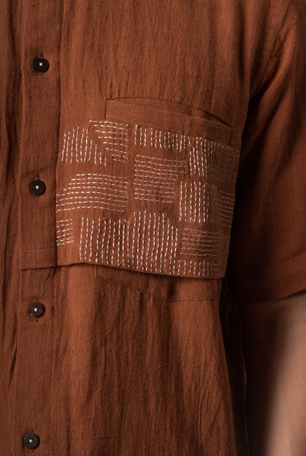 Brown Embroidered Cotton Shirt at Kamakhyaa by Lafaani. This item is Brown, Casual Wear, Cotton, fall, For Him, Menswear, Natural, Regular Fit, Shirts, Solids, Tops