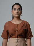 Brown Embroidered Cotton Tunic Top at Kamakhyaa by Lafaani. This item is Brown, Casual Wear, Cotton, fall, Natural, Regular Fit, Shirts, Solids, Tops, Womenswear