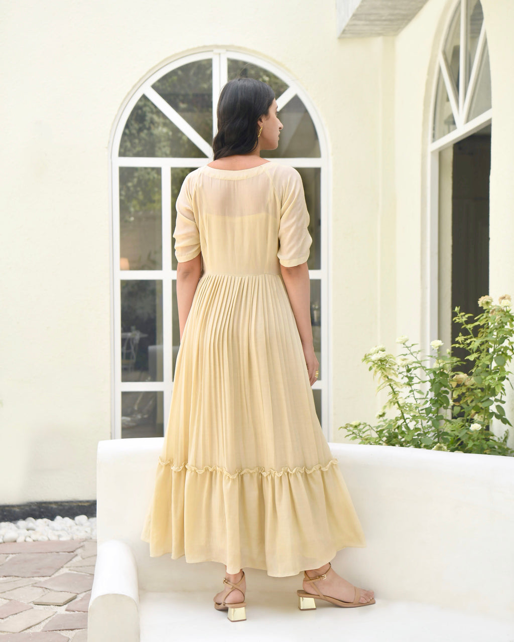 Brown Embroidered Silk Maxi Dress at Kamakhyaa by Taro. This item is Bangalore Silk, Best Selling, Dusk To Dawn, Evening Wear, FB ADS JUNE, For Anniversary, July Sale, July Sale 2023, Maxi Dresses, Natural, Regular Fit, Silk, Tiered Dresses, Womenswear, Yellow