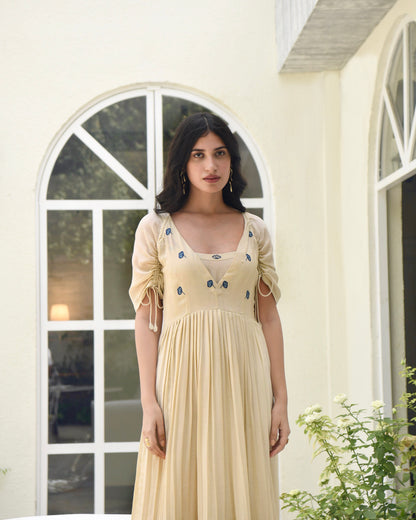 Brown Embroidered Silk Maxi Dress at Kamakhyaa by Taro. This item is Bangalore Silk, Best Selling, Dusk To Dawn, Evening Wear, FB ADS JUNE, For Anniversary, July Sale, July Sale 2023, Maxi Dresses, Natural, Regular Fit, Silk, Tiered Dresses, Womenswear, Yellow