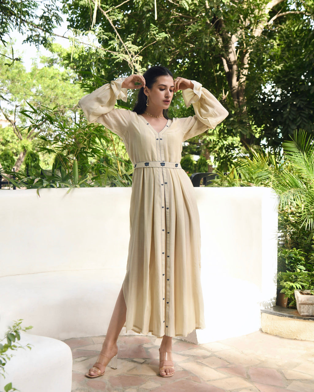 Brown Embroidered Silk Maxi Dress at Kamakhyaa by Taro. This item is Bangalore Silk, Dusk To Dawn, Embroidered, Evening Wear, July Sale, July Sale 2023, Maxi Dresses, Natural, Regular Fit, Silk, White, Womenswear
