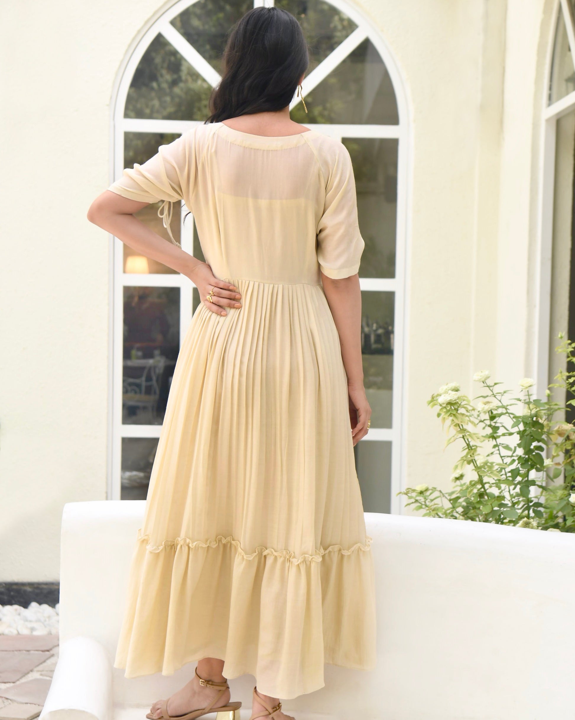 Brown Embroidered Silk Maxi Dress at Kamakhyaa by Taro. This item is Bangalore Silk, Best Selling, Dusk To Dawn, Evening Wear, FB ADS JUNE, For Anniversary, July Sale, July Sale 2023, Maxi Dresses, Natural, Regular Fit, Silk, Tiered Dresses, Womenswear, Yellow