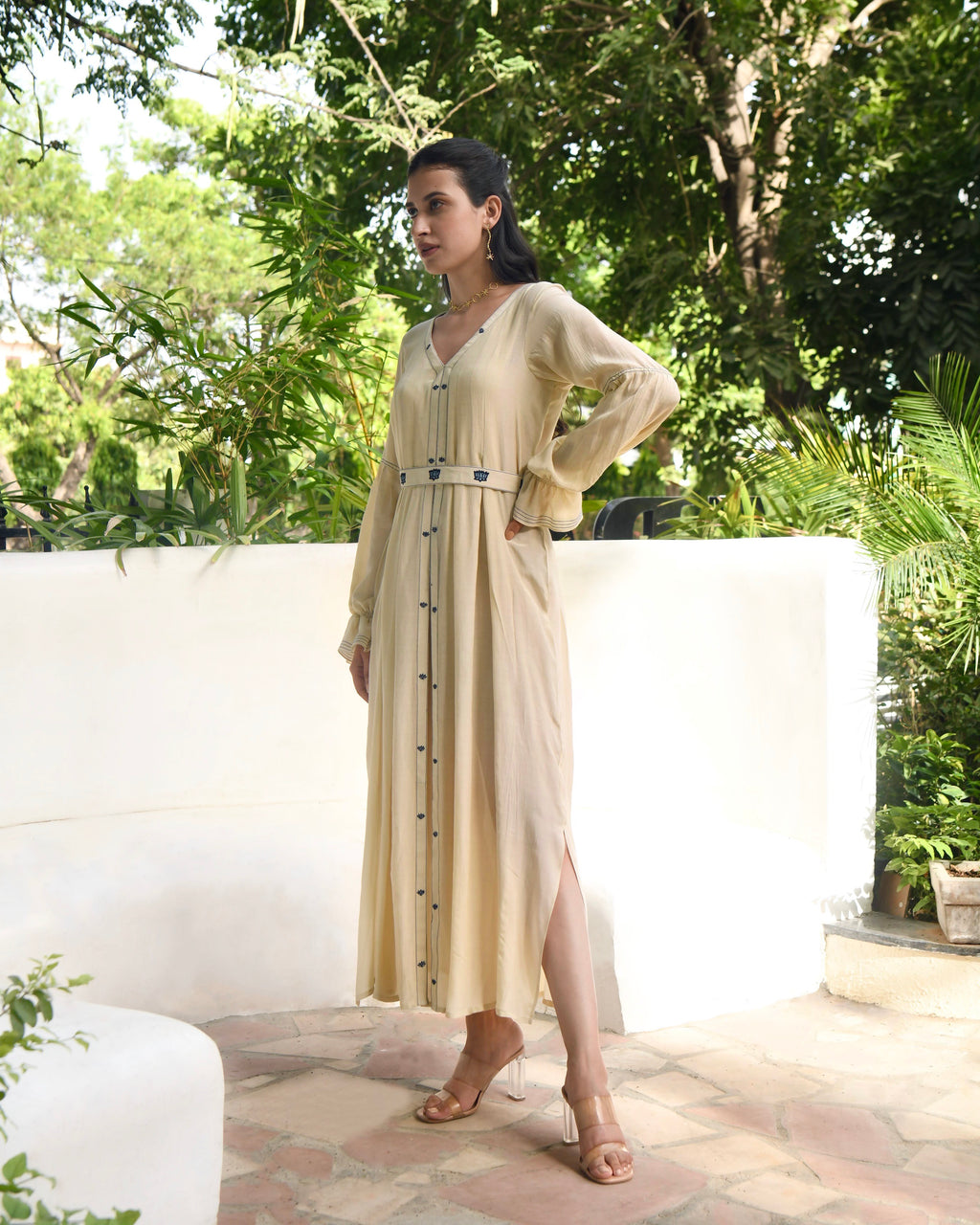 Brown Embroidered Silk Maxi Dress at Kamakhyaa by Taro. This item is Bangalore Silk, Dusk To Dawn, Embroidered, Evening Wear, July Sale, July Sale 2023, Maxi Dresses, Natural, Regular Fit, Silk, White, Womenswear