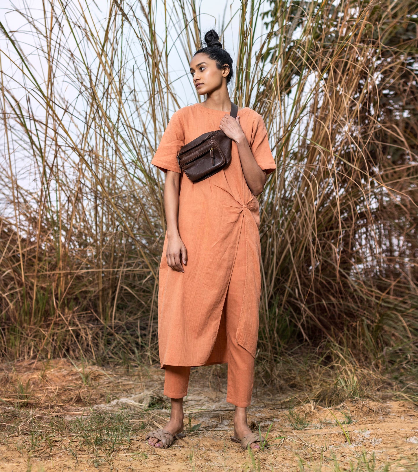 Brown Fanny Pack at Kamakhyaa by Khara Kapas. This item is Add Ons, Bags, Brown, Fall, Fanny Packs, Free Size, Lost & Found, Natural, Resort Wear, Solids