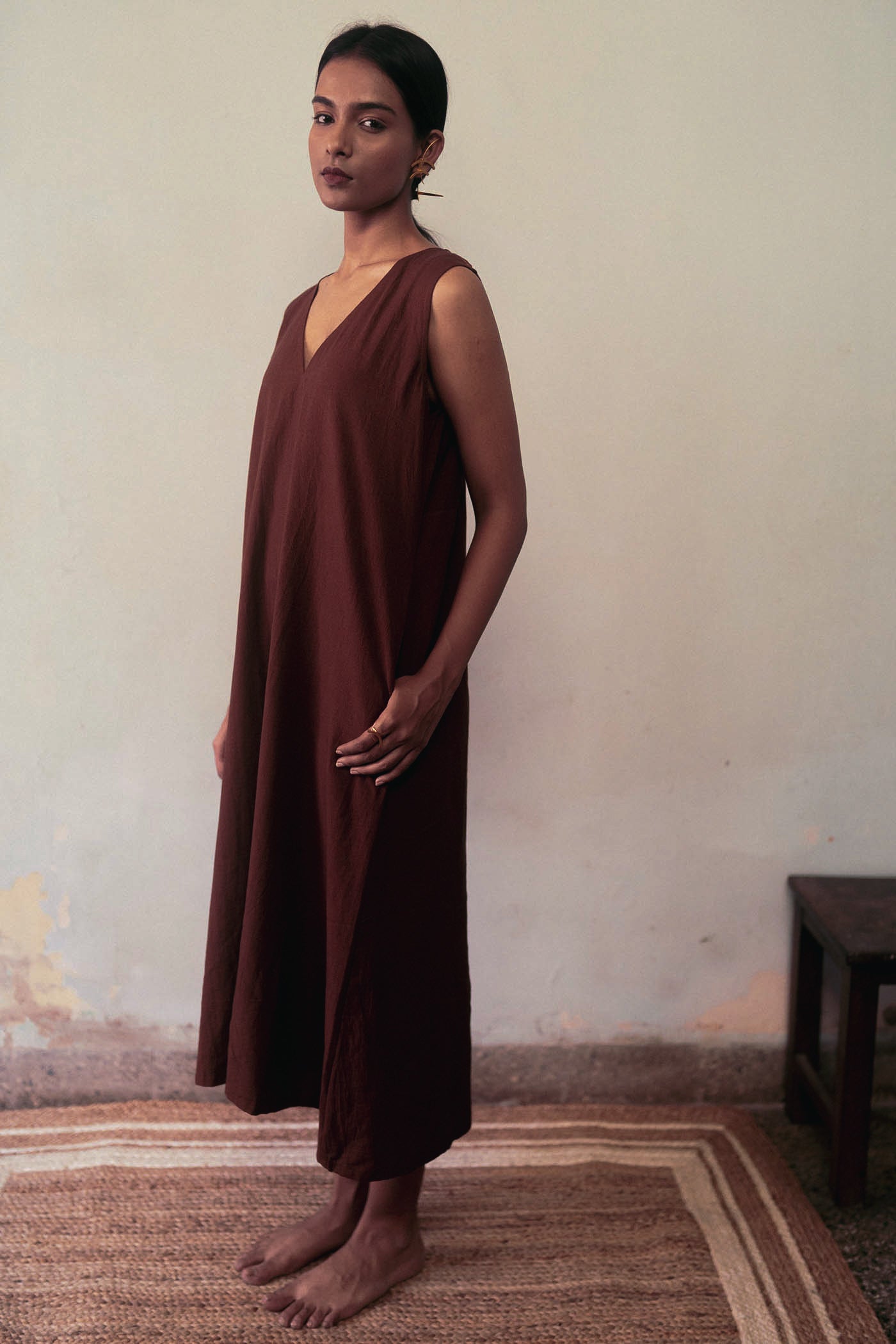 Brown Flowy Midi Dress XS by Kamakhyaa Brown Flowy Midi Dress XS by Kamakhyaa