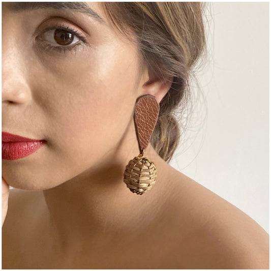 Brown Long Earrings-Duin at Kamakhyaa by Noupelle. This item is Brown, Casual Wear, Fashion Jewellery, Free Size, jewelry, Less than $50, Long Earrings, Natural, Upcycled, Upcycled leather