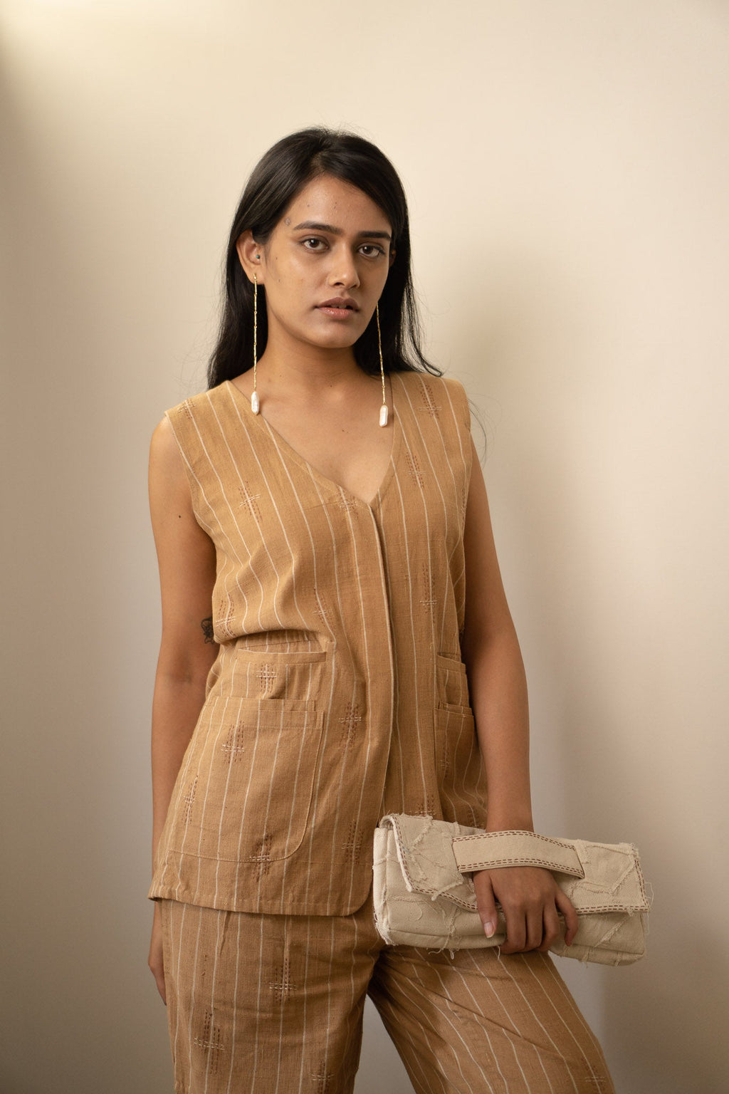 Brown Long Vest at Kamakhyaa by Lafaani. This item is 100% pure cotton, Brown, Casual Wear, Jackets, Materiality, Natural with azo dyes, Organic, Regular Fit, Solids, Undyed and Unbleached, Womenswear