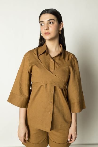 Brown Overlay Shirt at Kamakhyaa by Anushé Pirani. This item is Casual Wear, Cotton Hemp, Nostalgic Whispers, Regular Fit, Solids, Tops & Shirts, Womenswear