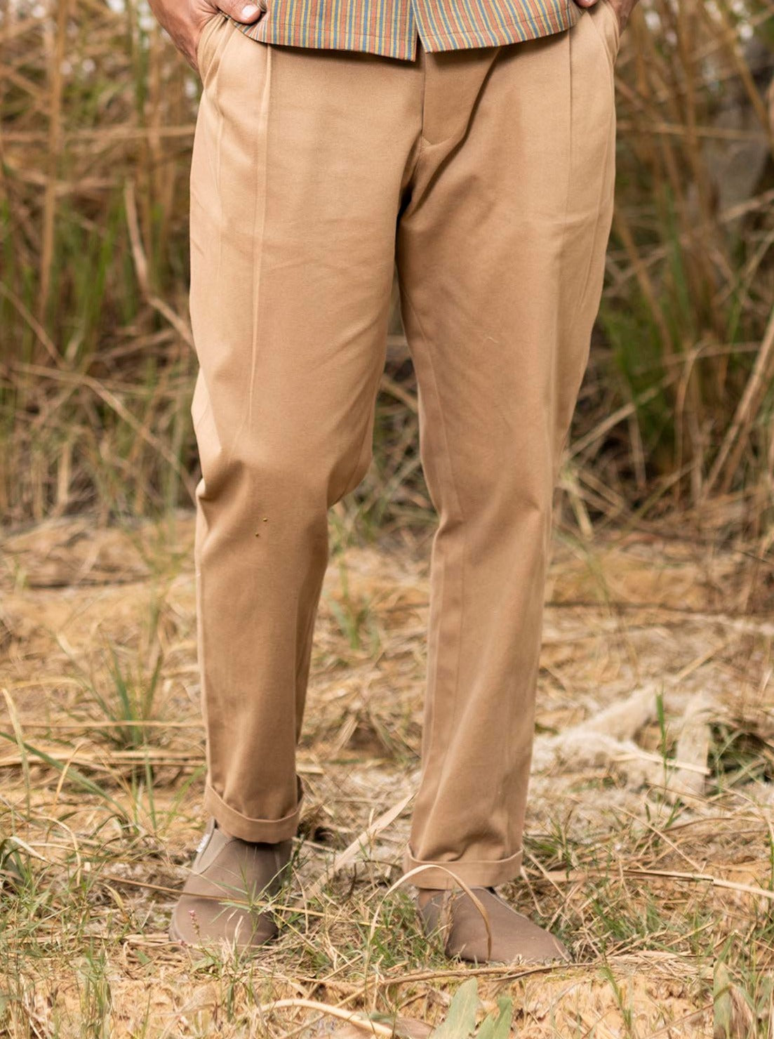 Brown Pants for Men at Kamakhyaa by Khara Kapas. This item is Bottoms, Brown, Cotton Twill, fall, Fitted At Waist, Lost & Found, Mens Bottom, Menswear, Natural, Pants, Resort Wear, Solids