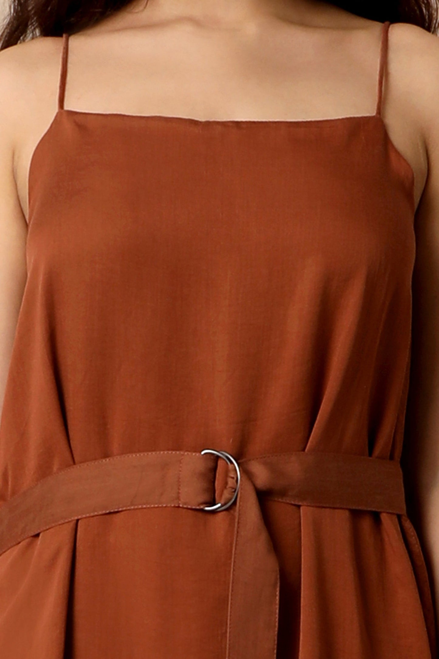 Brown Reversible Mini Dress Brown, Dresses, Natural, Regular Fit, Solids, Tencel Satin Kamakhyaa