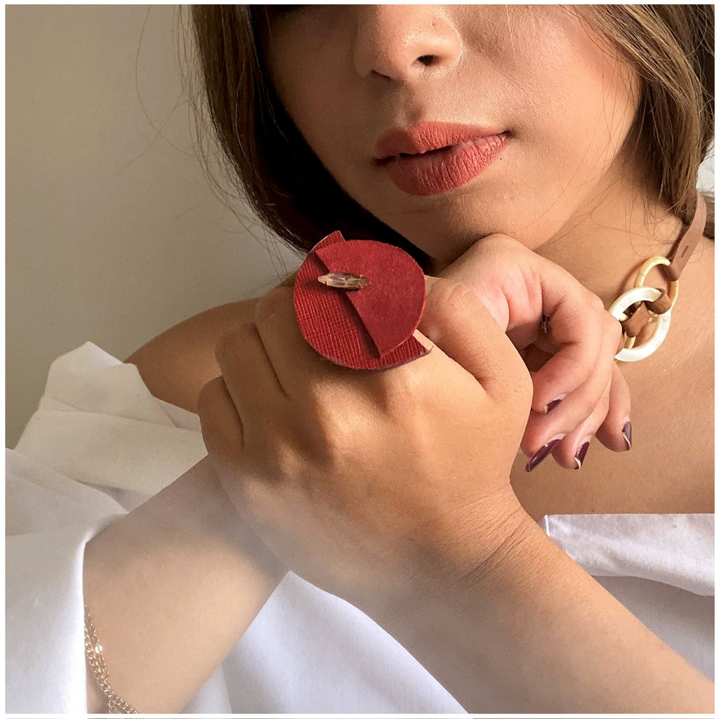 Brown Ring at Kamakhyaa by Noupelle. This item is Casual Wear, Free Size, jewelry, Less than $50, Multicolor, Natural, Products less than $25, Rings, Textured, Upcycled, Upcycled leather