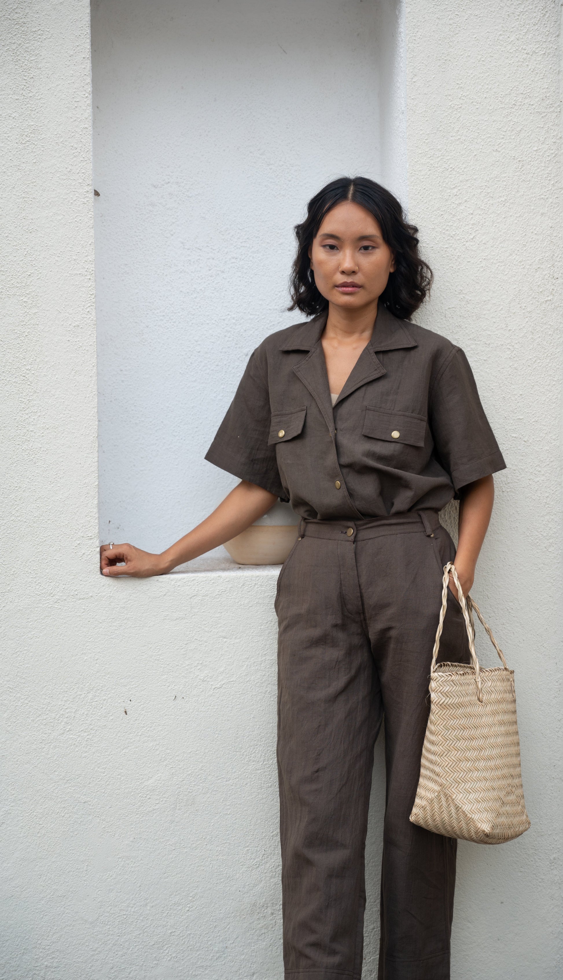 Brown Safari Shirt Bare, Brown, Cotton, Hemp, Organic, Regular Fit, Solids Kamakhyaa