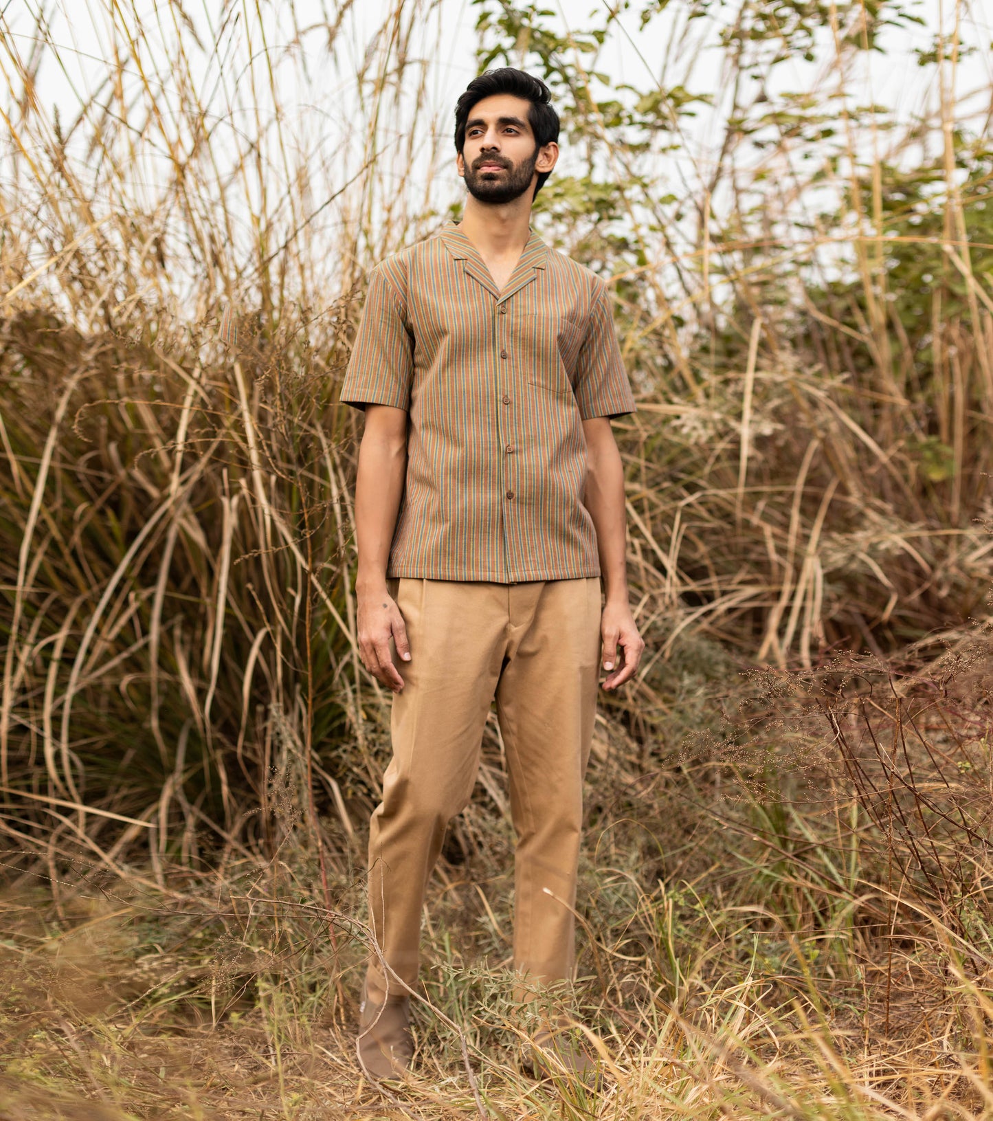 Brown Shirt-Mens at Kamakhyaa by Khara Kapas. This item is Brown, Cotton Khadi, fall, For Father, Lost & Found, Menswear, Natural, Regular Fit, Resort Wear, Selfsame, Shirts, Stripes, Tops