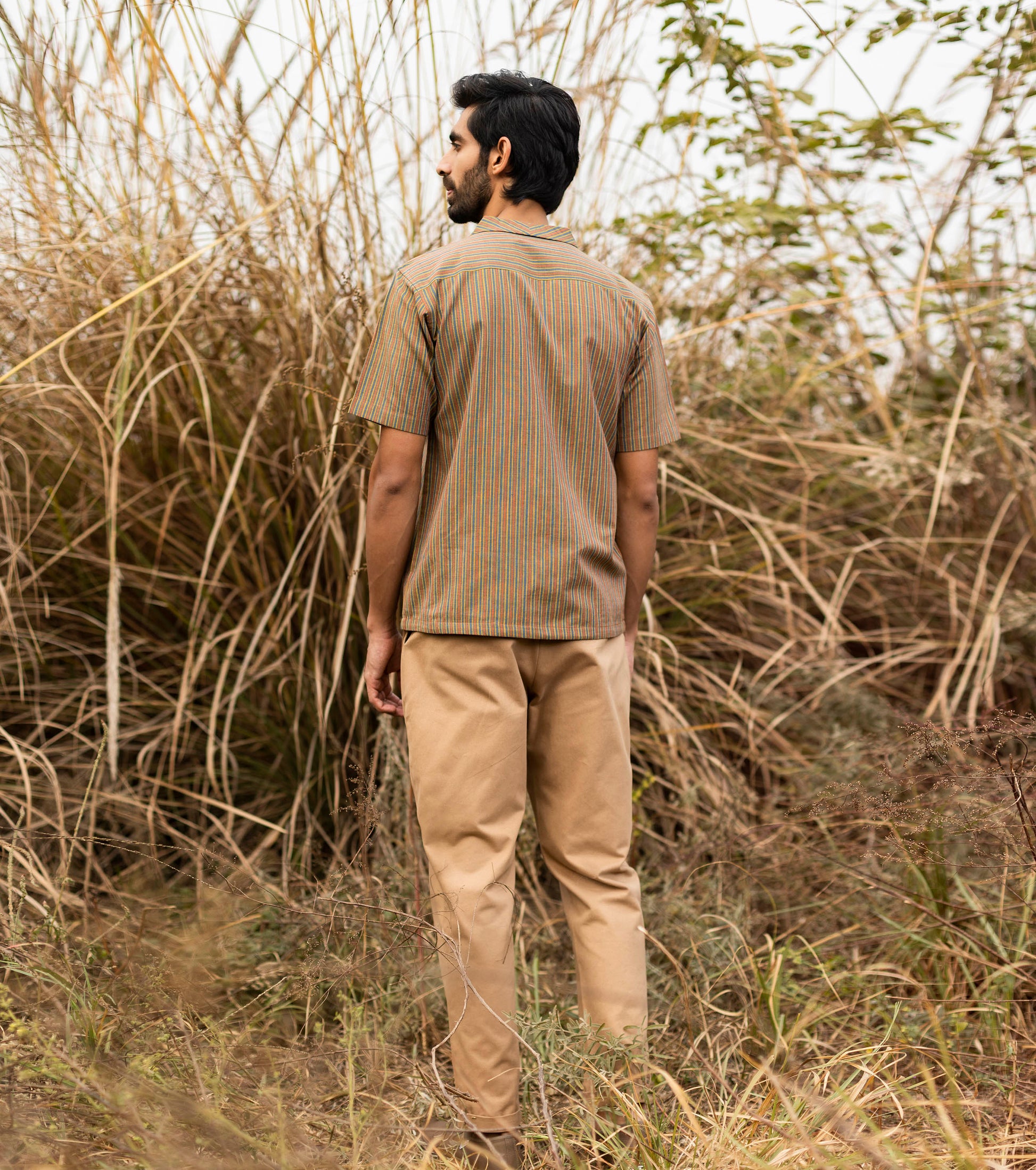 Brown Shirt-Mens at Kamakhyaa by Khara Kapas. This item is Brown, Cotton Khadi, fall, For Father, Lost & Found, Menswear, Natural, Regular Fit, Resort Wear, Selfsame, Shirts, Stripes, Tops