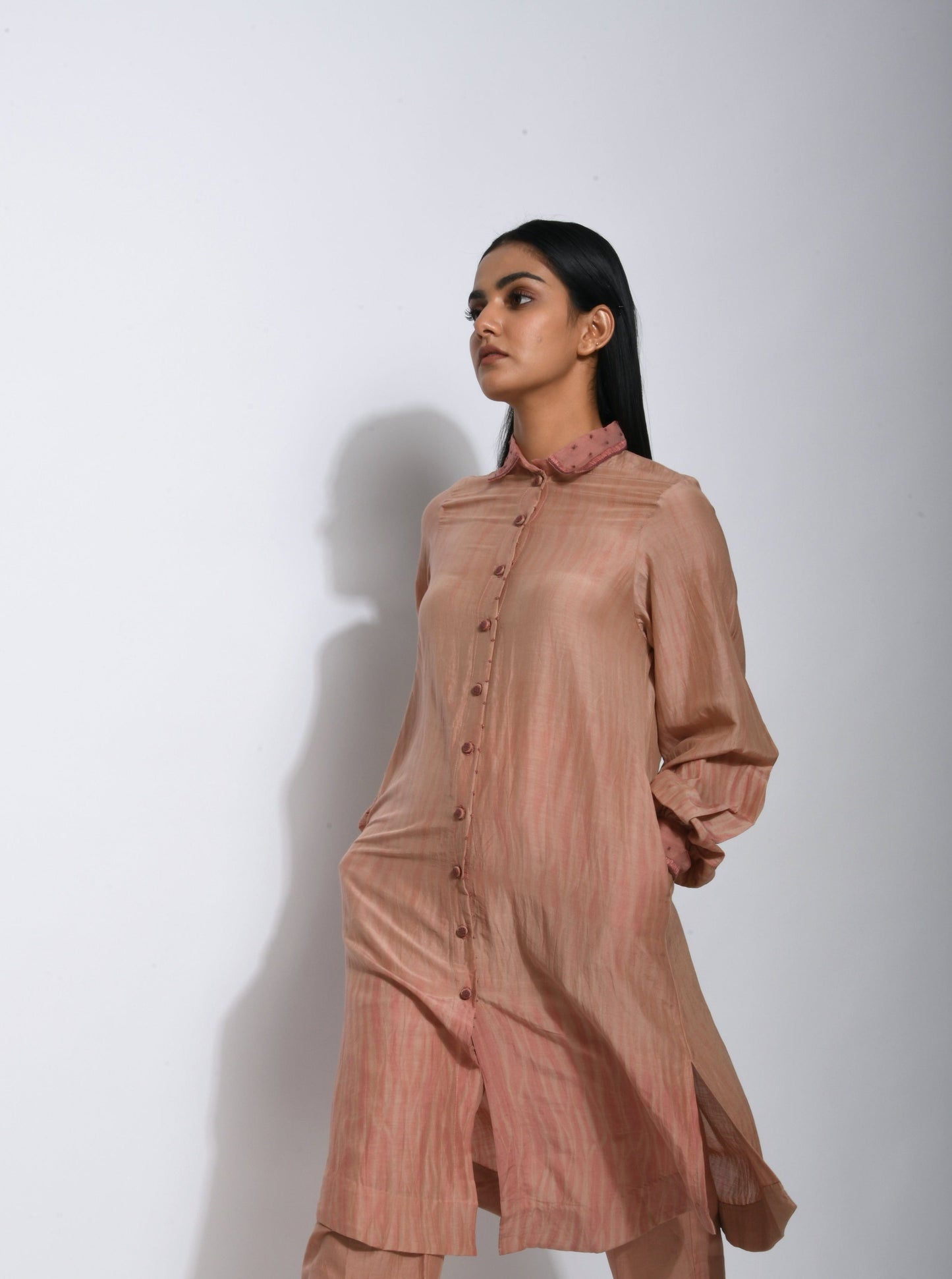 Brown Shirt at Kamakhyaa by The Loom Art. This item is Best Selling, Between the Lines, Brown, Cotton Silk, fall, July Sale, July Sale 2023, missing, Natural, Ombre & Dyes, Party Wear, Regular Fit, Shirts, Tops, Womenswear