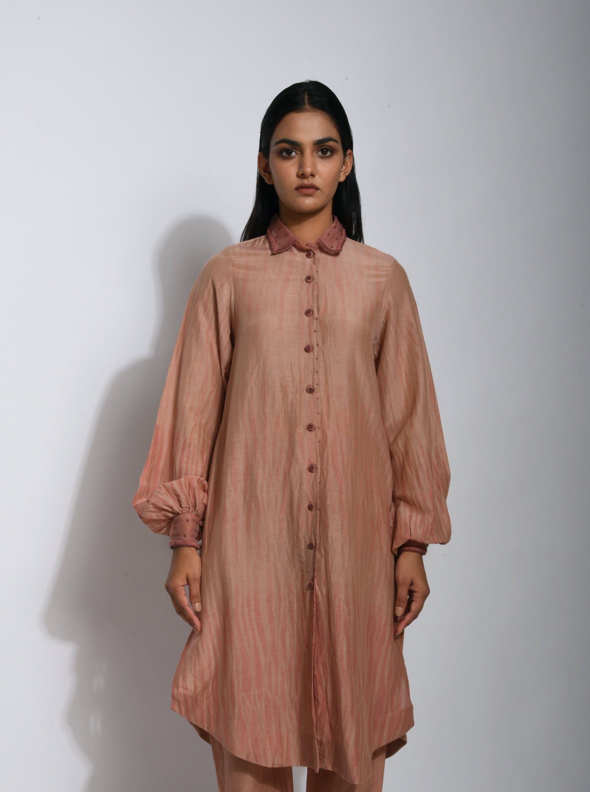 Brown Shirt at Kamakhyaa by The Loom Art. This item is Best Selling, Between the Lines, Brown, Cotton Silk, fall, July Sale, July Sale 2023, missing, Natural, Ombre & Dyes, Party Wear, Regular Fit, Shirts, Tops, Womenswear