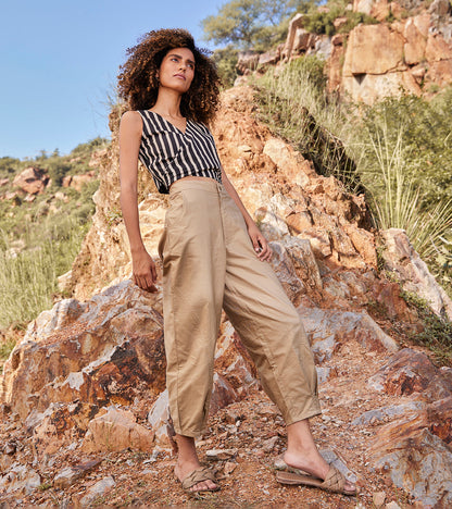 Brown Solids Trouser at Kamakhyaa by Khara Kapas. This item is Brown, Casual Wear, fall, Organic, Regular Fit, Solids, Trousers, Twill Weave Cotton, Under The Autumn Moon A/W 2022, Womenswear