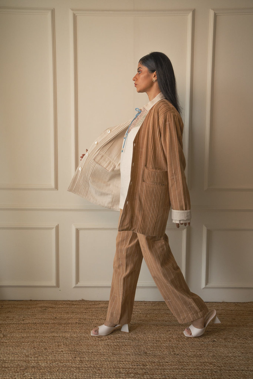 Brown Tapered Pants at Kamakhyaa by Lafaani. This item is 100% pure cotton, Brown, Casual Wear, Materiality, Organic, Regular Fit, Shirts, Solids, Unbleached and Undyed, Womenswear