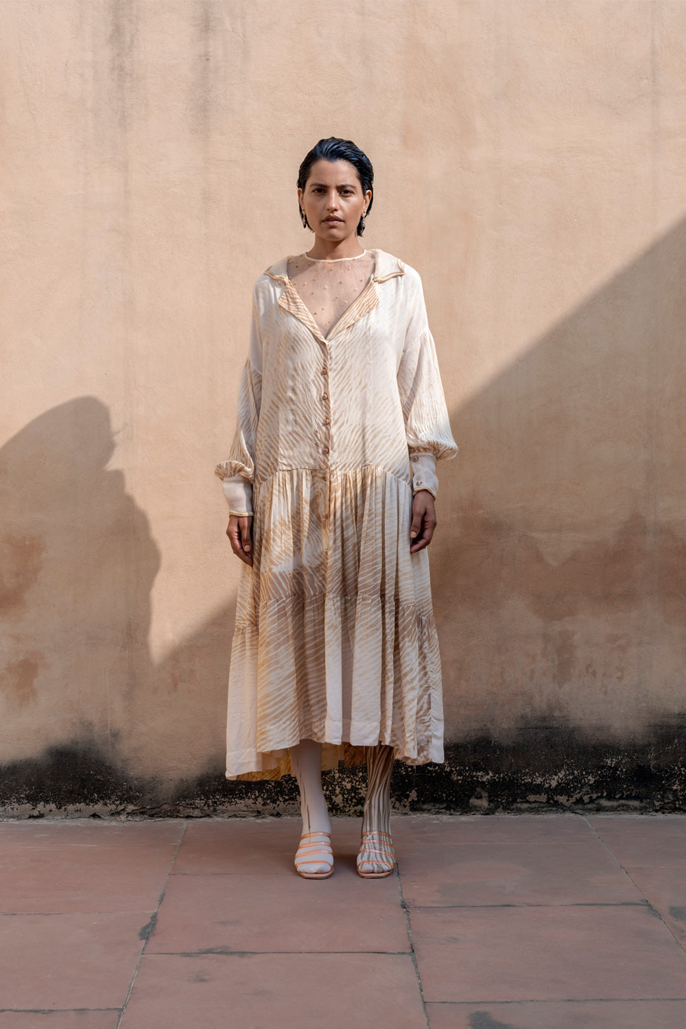 Brown Textured Midi Dress at Kamakhyaa by The Loom Art. This item is Best Selling, Between the Lines, Brown, Handwoven cotton silk, July Sale, July Sale 2023, Midi Dresses, Natural, Ombre & Dyes, Party Wear, Regular Fit, Shirt Dresses, Womenswear