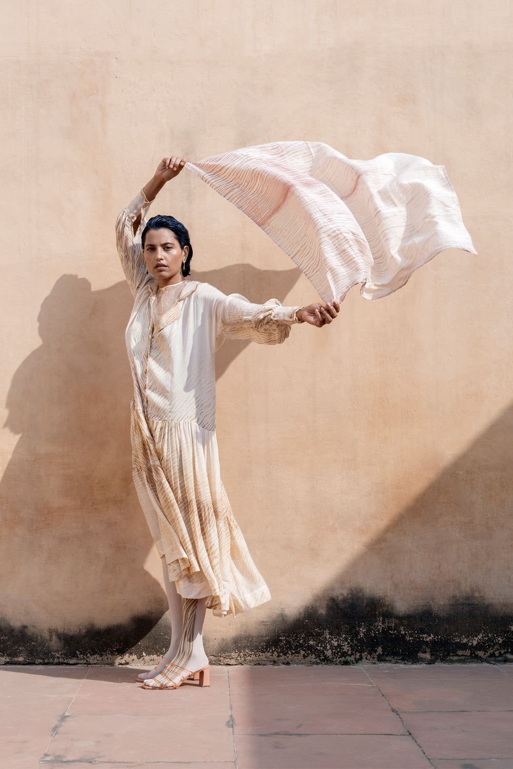 Brown Textured Midi Dress at Kamakhyaa by The Loom Art. This item is Best Selling, Between the Lines, Brown, Handwoven cotton silk, July Sale, July Sale 2023, Midi Dresses, Natural, Ombre & Dyes, Party Wear, Regular Fit, Shirt Dresses, Womenswear