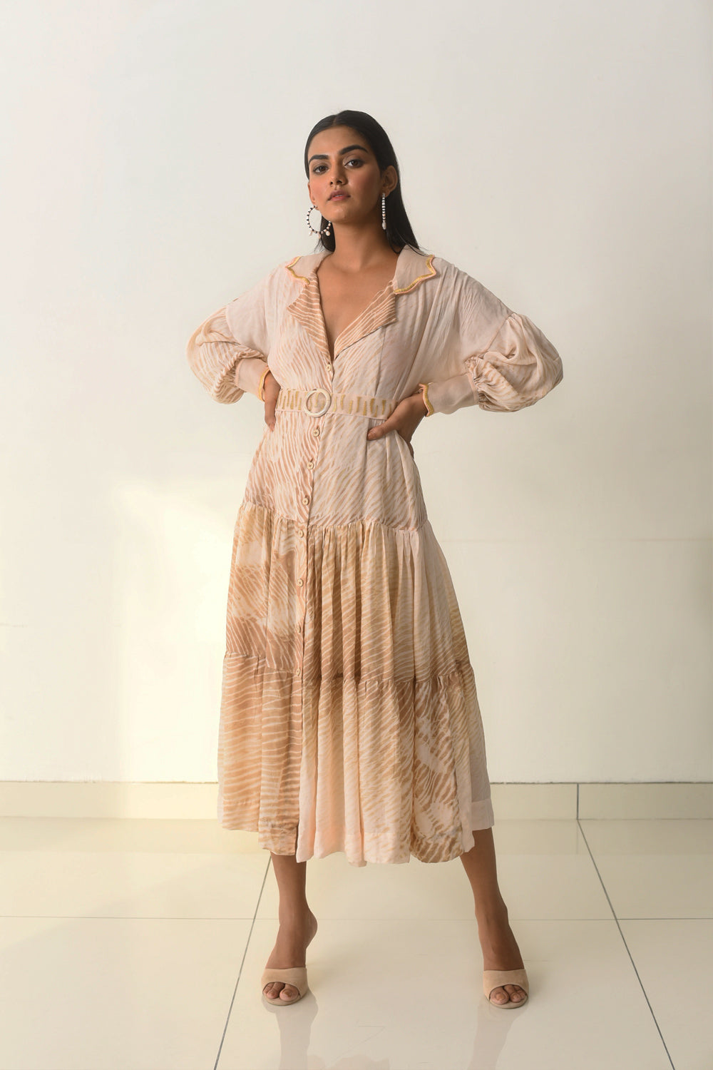Brown Textured Midi Dress at Kamakhyaa by The Loom Art. This item is Best Selling, Between the Lines, Brown, Handwoven cotton silk, July Sale, July Sale 2023, Midi Dresses, Natural, Ombre & Dyes, Party Wear, Regular Fit, Shirt Dresses, Womenswear