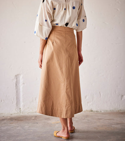 Brown Twill Midi Skirt at Kamakhyaa by Khara Kapas. This item is An Indian Summer, Casual Wear, Midi Skirt, Off White, Organic, Relaxed Fit, Solids, Twill, Womenswear