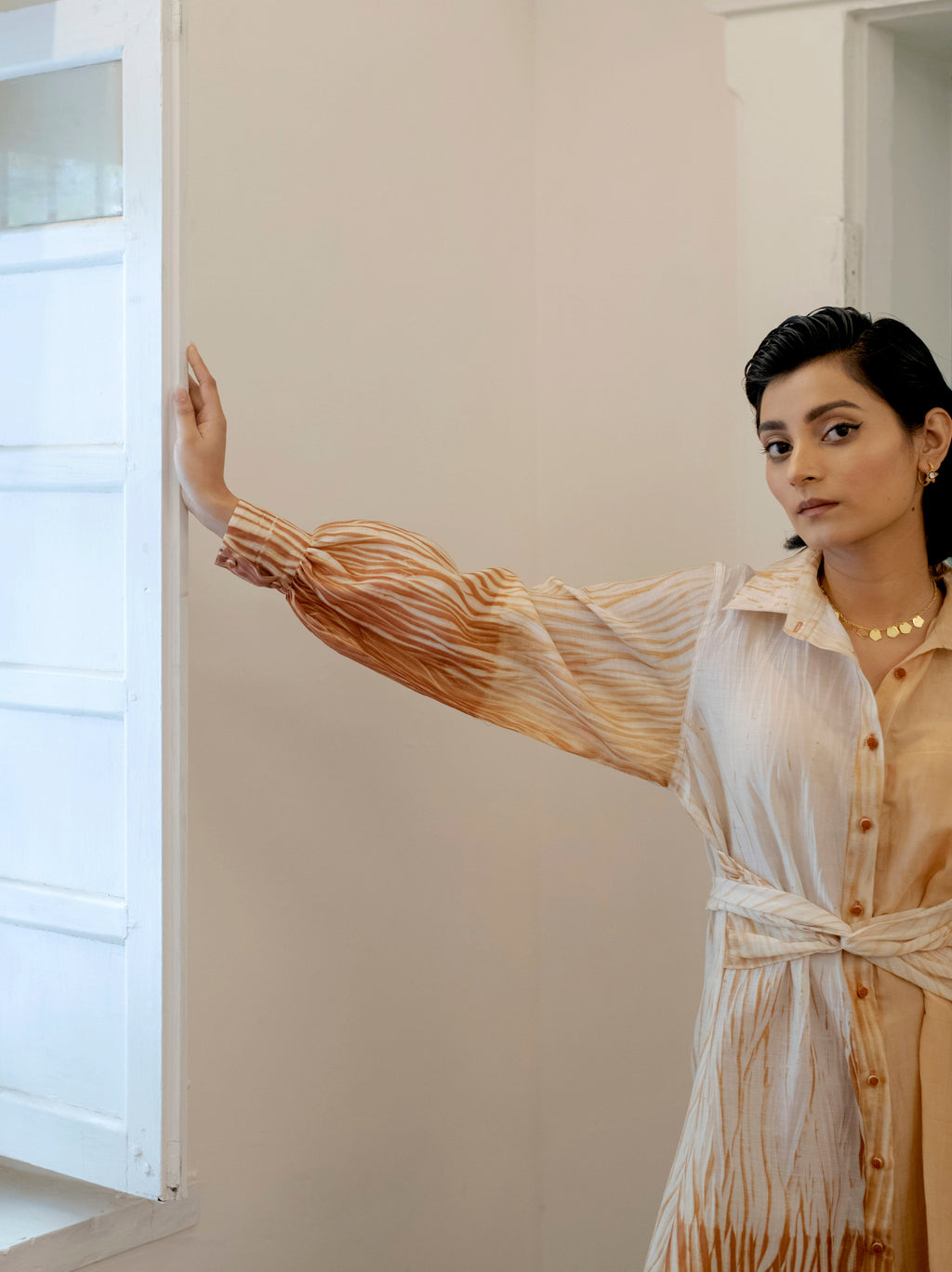 Burnt Shell Shirt at Kamakhyaa by The Loom Art. This item is Casual Wear, Chanderi Silk, Cotton Silk, July Sale, July Sale 2023, Lucid Dreams, Luicid Dream, Office, Office Wear, Organic, Relaxed Fit, Shirts, Solids, Womenswear