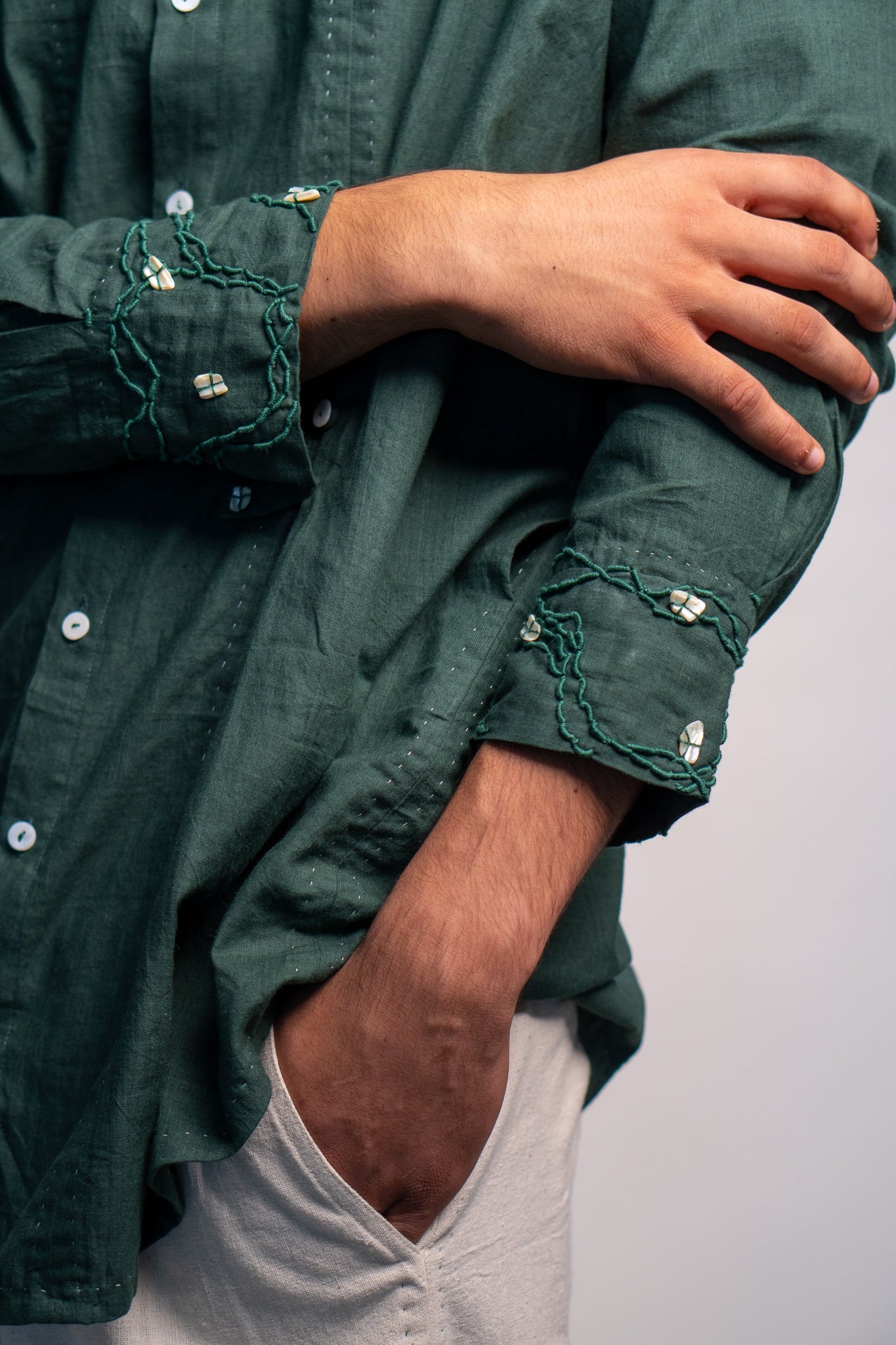 Button Detail Shirt at Kamakhyaa by Lafaani. This item is 100% pure cotton, Casual Wear, Green, Menswear, Natural with azo free dyes, Organic, Regular Fit, Rewind, Shirts, Solids