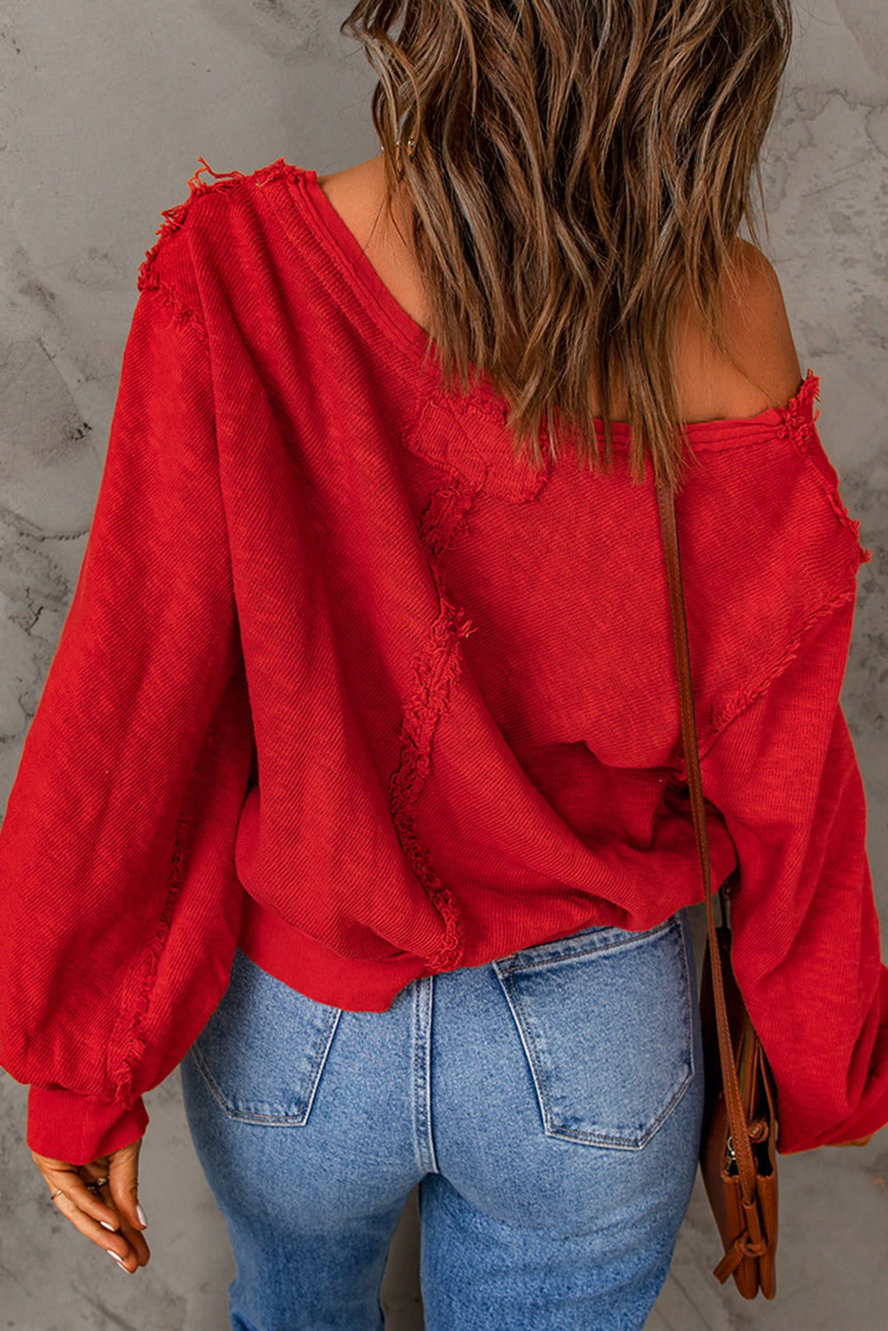 Button Front Frayed Trim Knit Top at Kamakhyaa by Trendsi. This item is 100% Cotton, Casual Wear, Knitted Tops, Natural, Off-shoulder Tops, Red, Relaxed Fit, Ship From Overseas, Trendsi, Womenswear