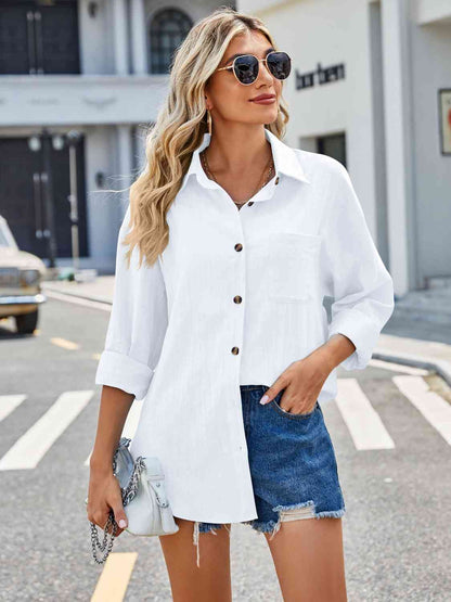 Button Up Collared Neck Long Sleeve Shirt at Kamakhyaa by Trendsi. This item is A@S@J@P, Ship From Overseas, Trendsi, Womenswear