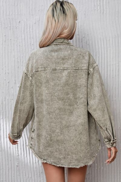 Button Up Pocketed Raw Hem Denim Jacket at Kamakhyaa by Trendsi. This item is Ship From Overseas, SYNZ, Trendsi, Womenswear