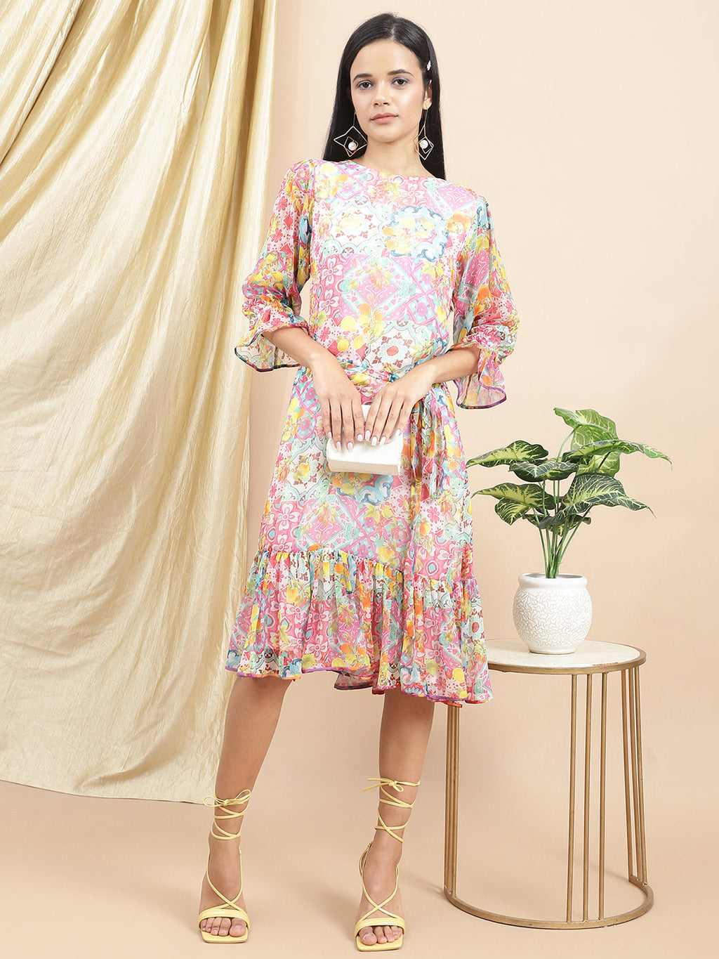 Certified Bemberg Chiffon White Sheath Dress at Kamakhyaa by Ewoke. This item is Bemberg, Best Selling, Chiffon, Festive 23, Midi Dresses, Natural with azo free dyes, Prints, Relaxed Fit, Resort Wear, White, Womenswear