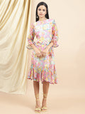 Certified Bemberg Chiffon White Sheath Dress at Kamakhyaa by Ewoke. This item is Bemberg, Best Selling, Chiffon, Festive 23, Midi Dresses, Natural with azo free dyes, Prints, Relaxed Fit, Resort Wear, White, Womenswear