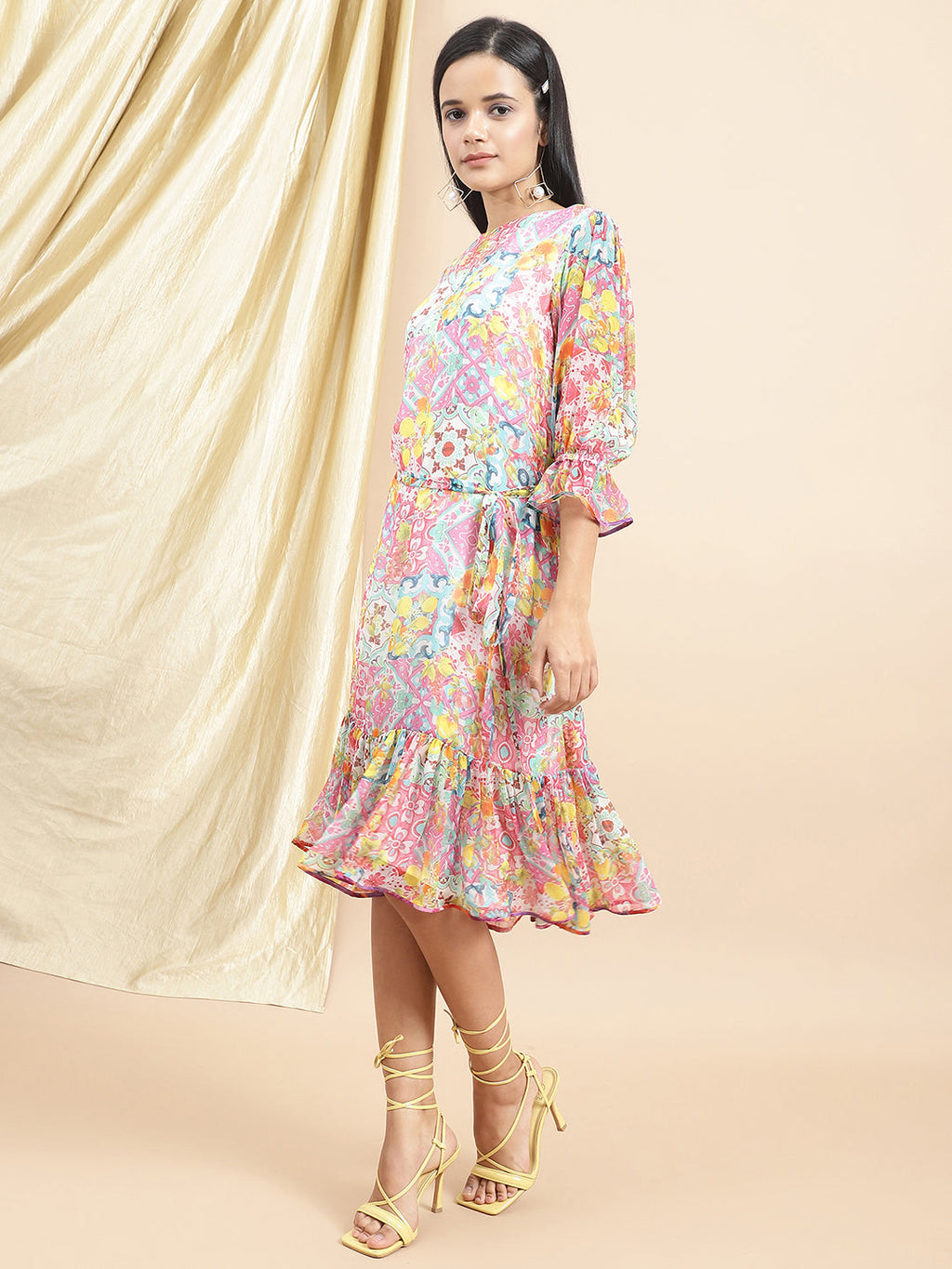 Certified Bemberg Chiffon White Sheath Dress at Kamakhyaa by Ewoke. This item is Bemberg, Best Selling, Chiffon, Festive 23, Midi Dresses, Natural with azo free dyes, Prints, Relaxed Fit, Resort Wear, White, Womenswear