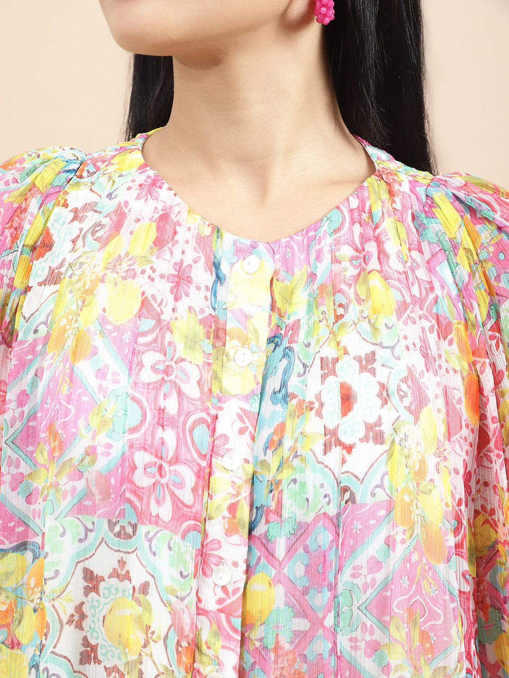 Certified Bemberg Chiffon Yellow Chiffon Coord Set at Kamakhyaa by Ewoke. This item is Bemberg, Chiffon, Co-ord Sets, Festive 23, Natural with azo free dyes, Prints, Relaxed Fit, Resort Wear, White, Womenswear