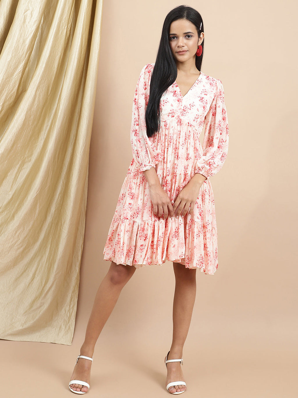 Certified Bemberg Satin Blue Floral Tier Dress at Kamakhyaa by Ewoke. This item is Bemberg, Best Selling, Festive 23, Mini Dresses, Natural with azo free dyes, Prints, Relaxed Fit, Resort Wear, Satin, Tiered Dress, Womenswear